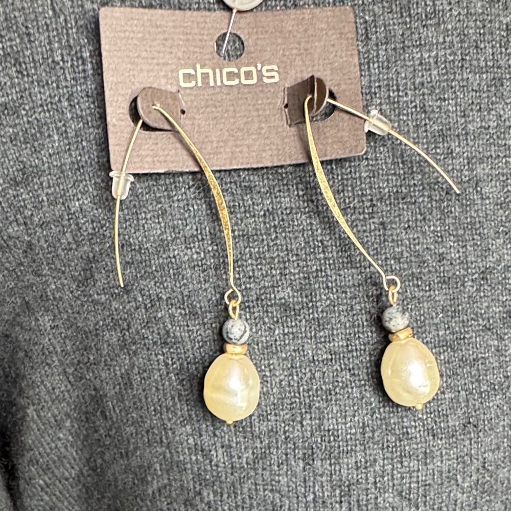 Chico's Elegant Gold and Pearl Earrings - Picture 2 of 2